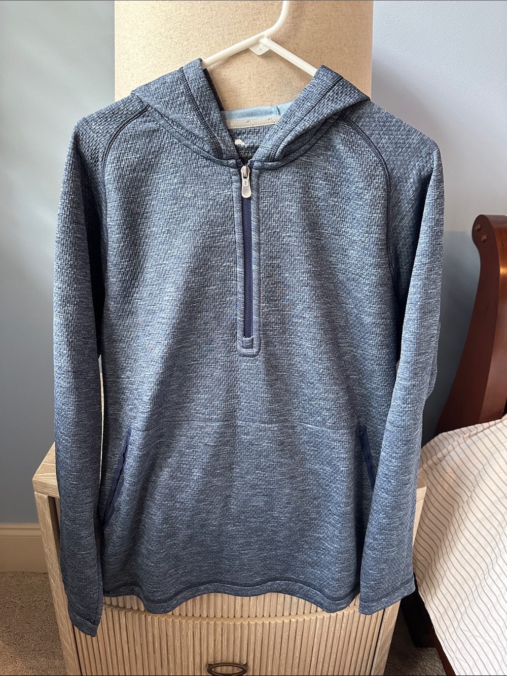 Tommy Bahama Heathered Navy Half-Zip Hooded Sweatshirt